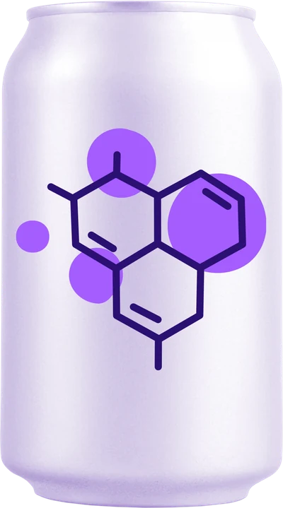 A can of hemp derived THC beverage carrying the cannabinoid ring mark of the certification.